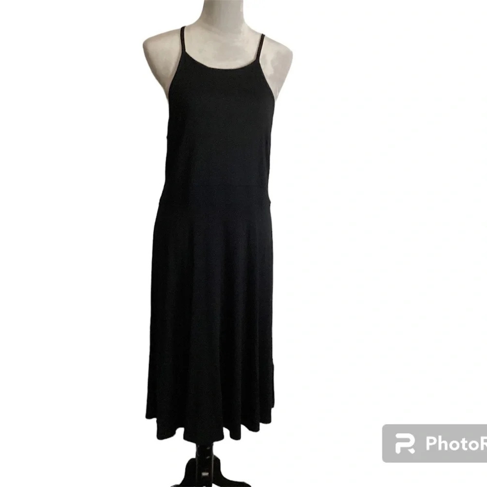 Coercion Dress LBD Neutral Flowy Slip Cummberbund Waist Black Womens SZ L